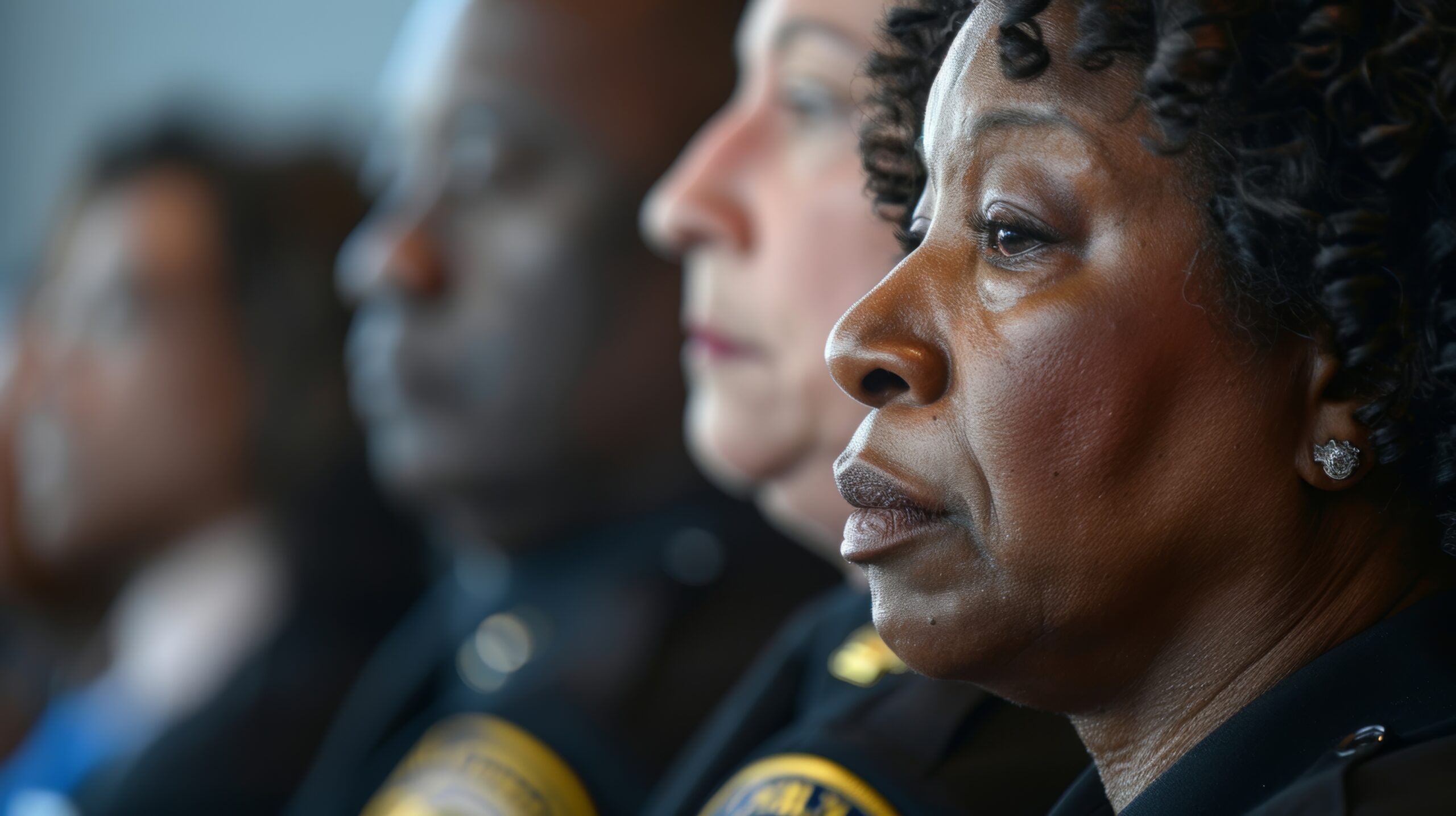 A press conference held by community leaders discussing the negative impact of riot policing on the trust and relationship between law enforcement and residents.